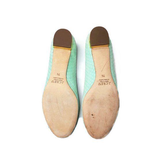 J. CREW Collection Janey snakeskin mint green flats.* Size 7 1/2 * - Picture 8 of 9